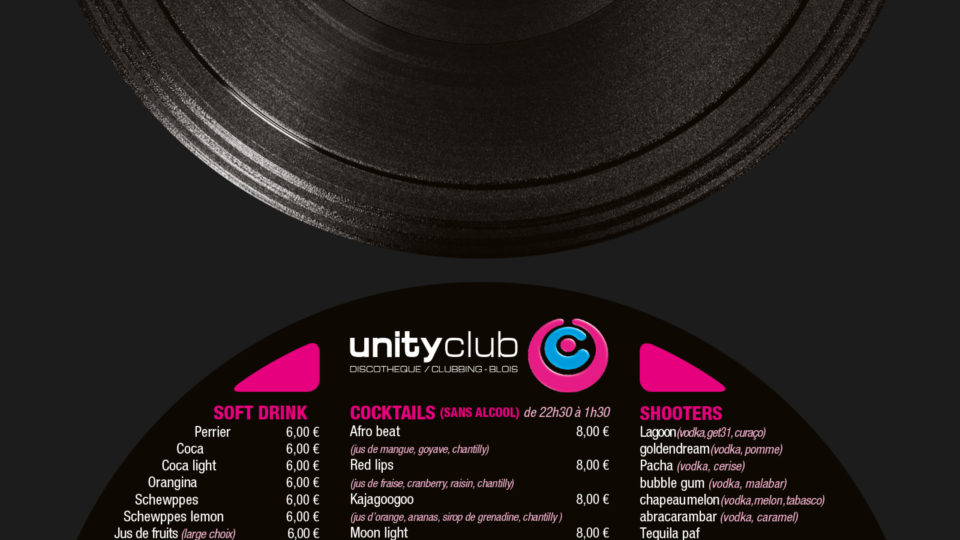 Unity Club - Carte des boissons