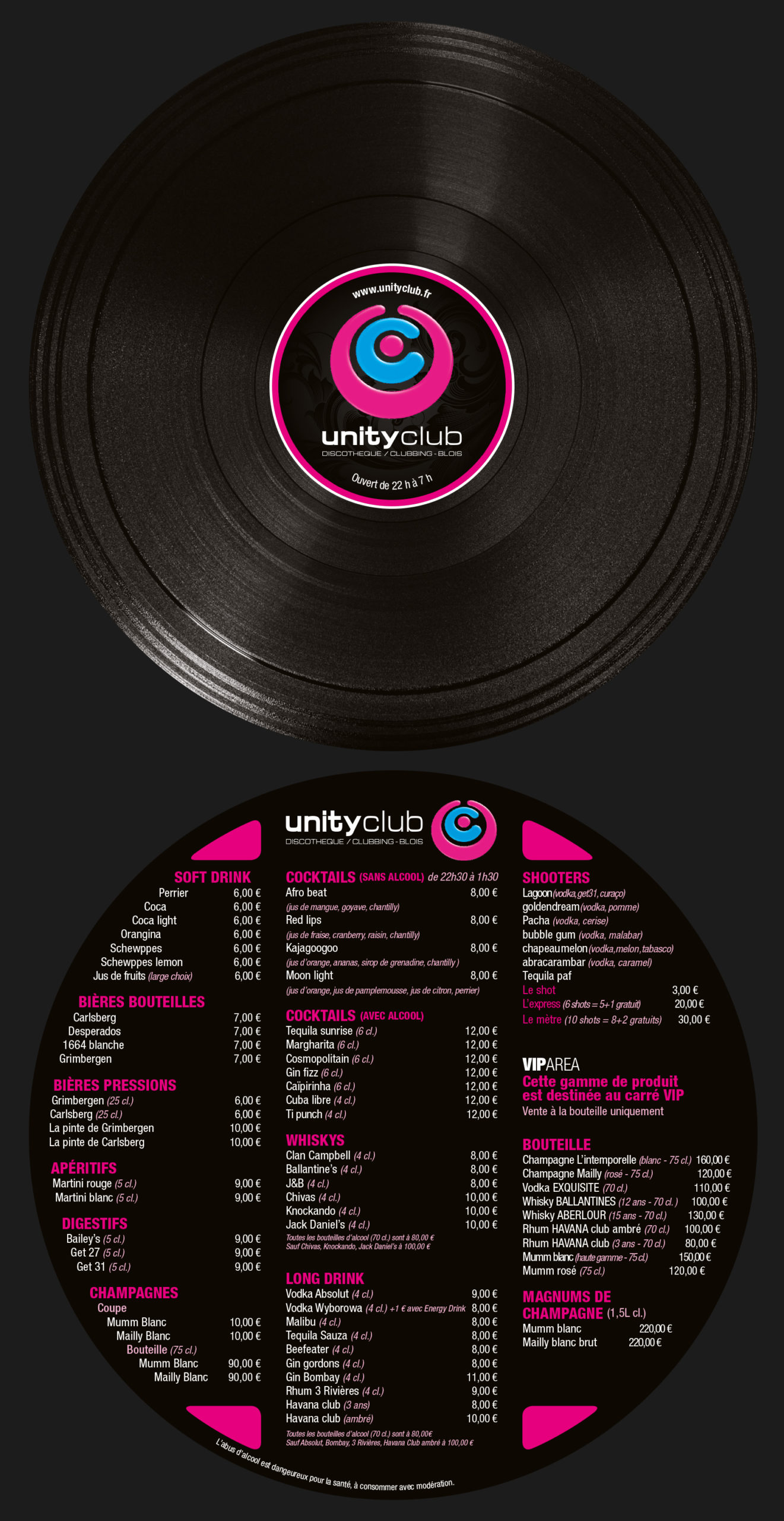 Unity Club - Carte des boissons